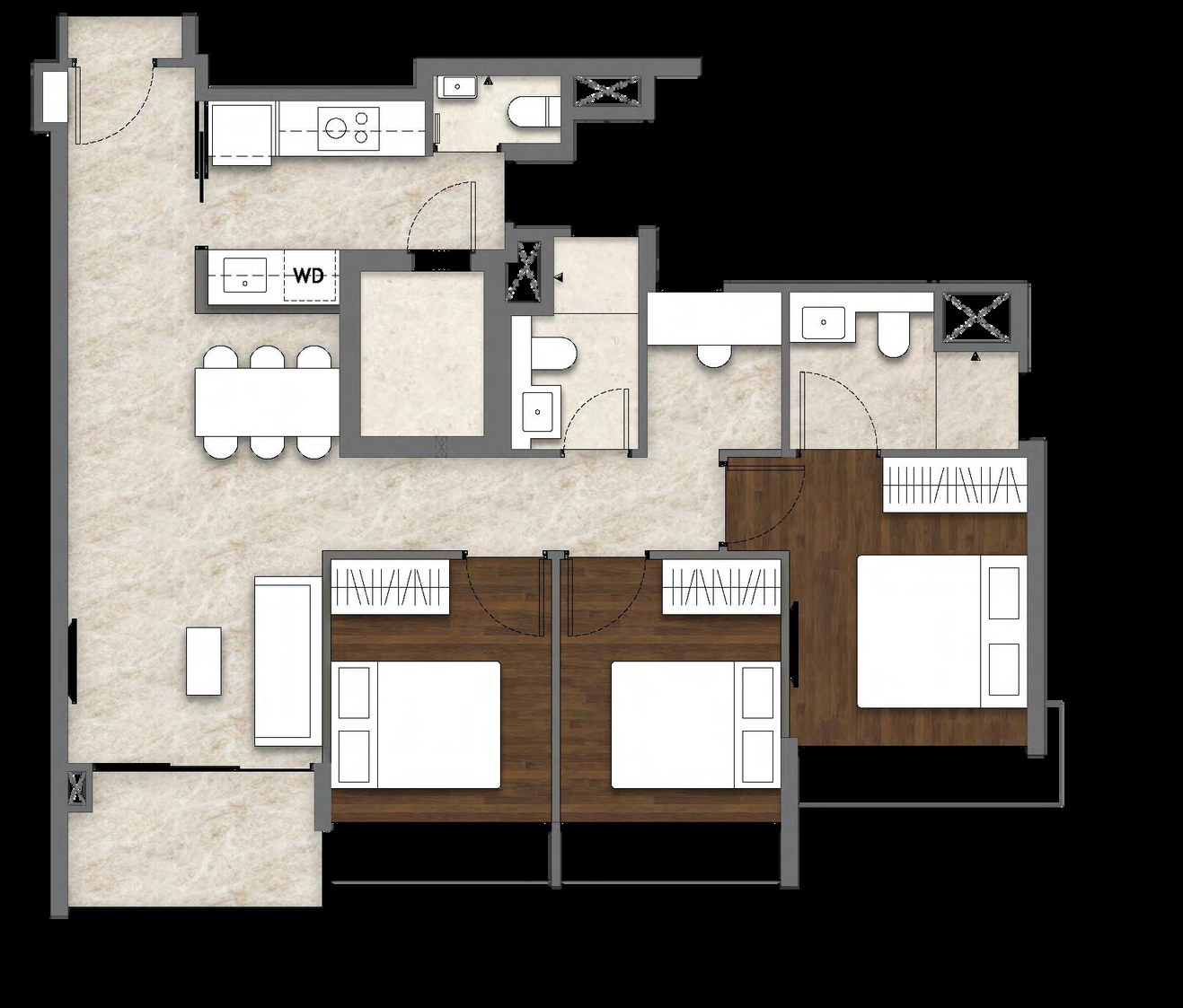CS1 · 3BR+Study (947 sq ft) floor plan