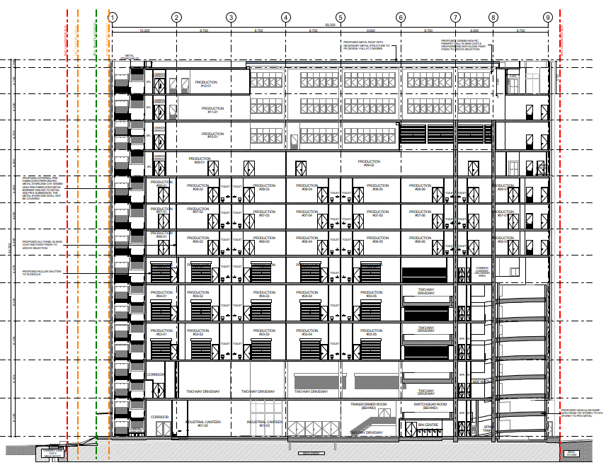 Building section — ramp & floor heights
