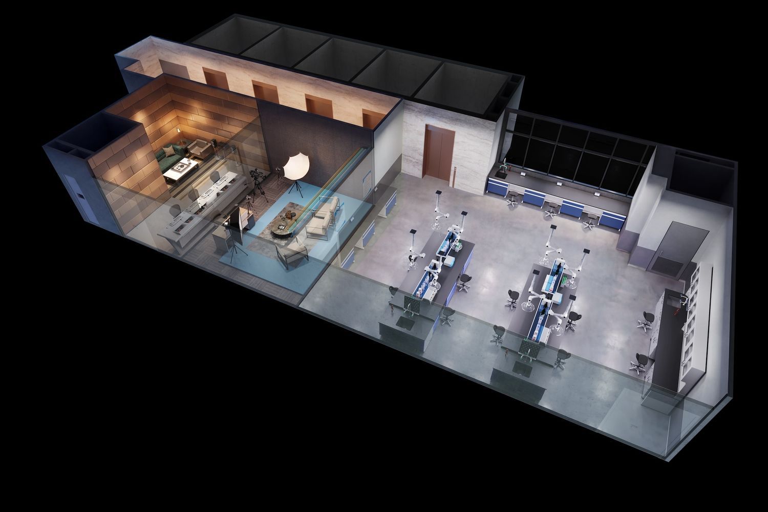 Flexible production + office layout