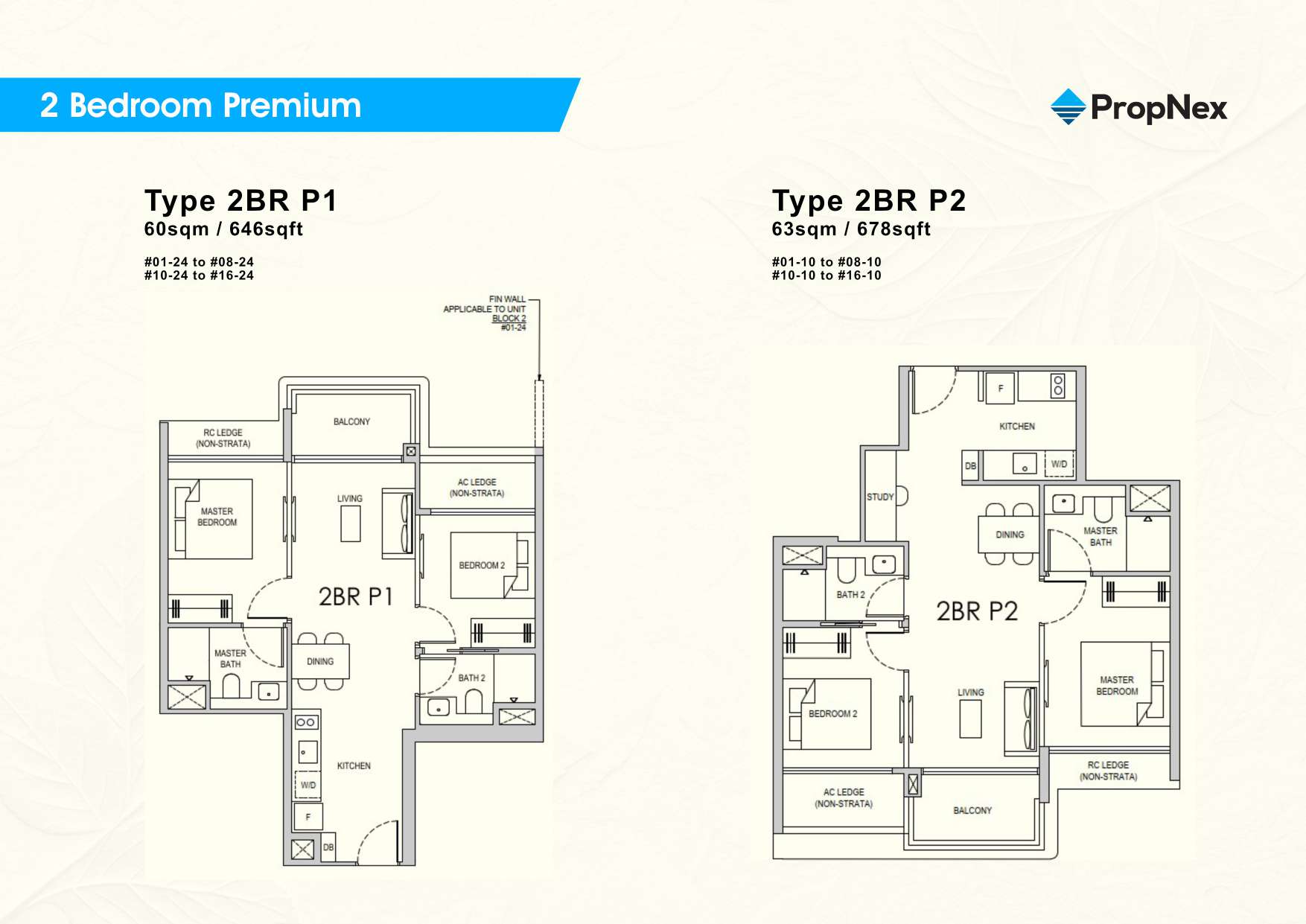 2BR Premium (646 sqft) floor plan