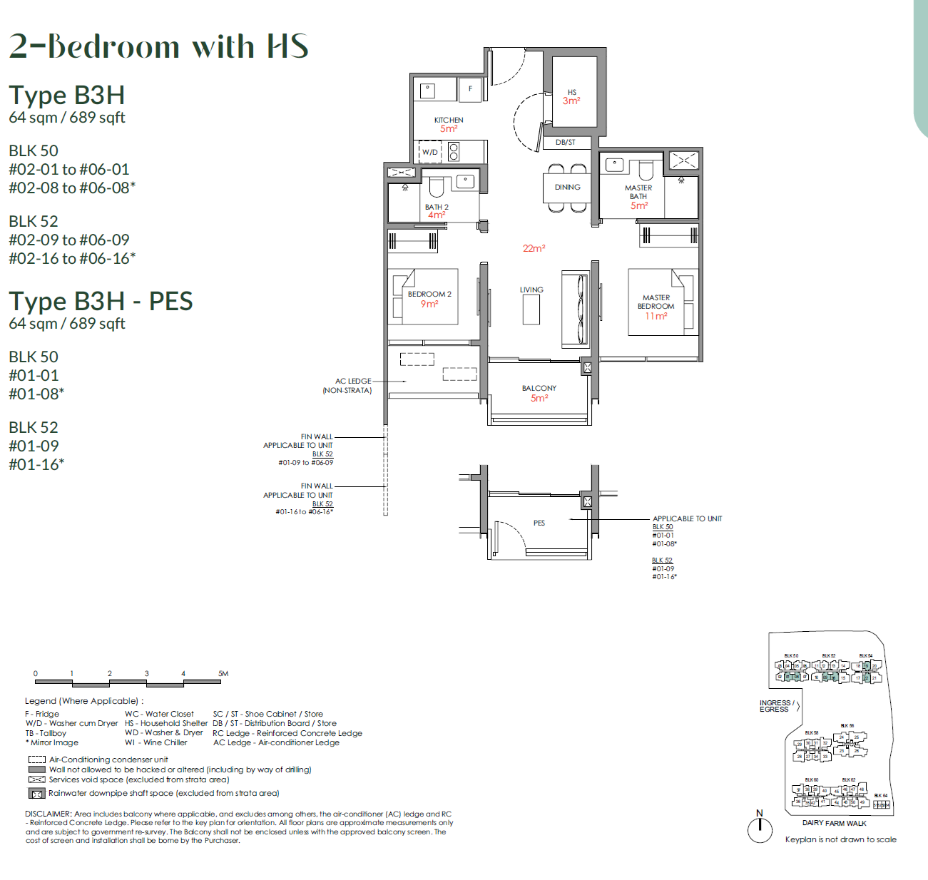 2-Bedroom + HS (B3H) floor plan