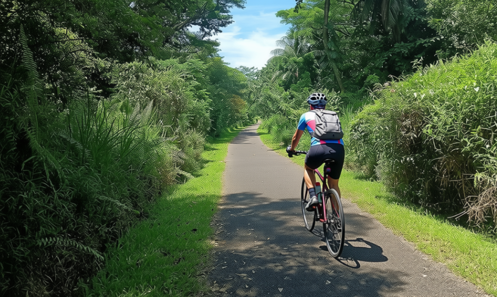 Cyclists on the Rail Corridor near greenery
