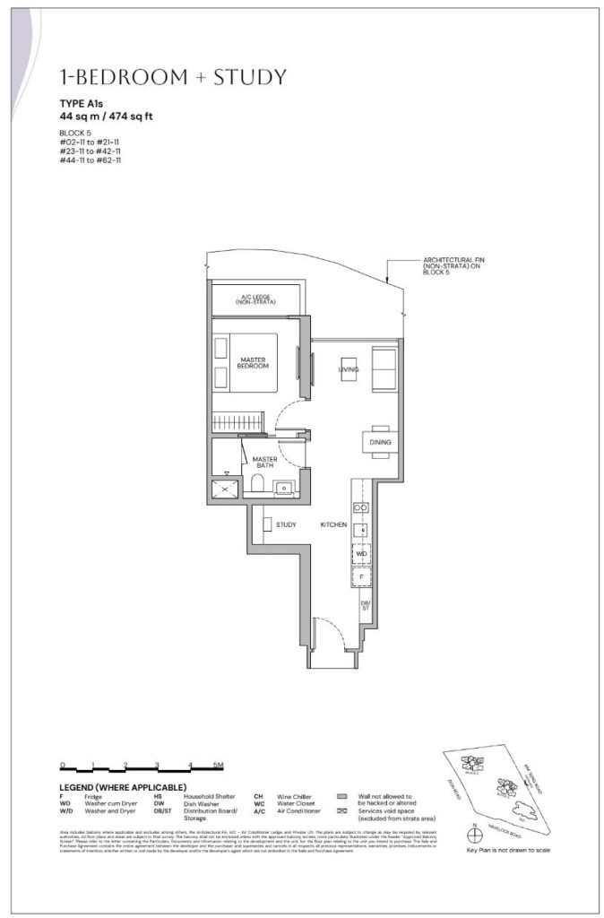 1-Bedroom + Study floor plan